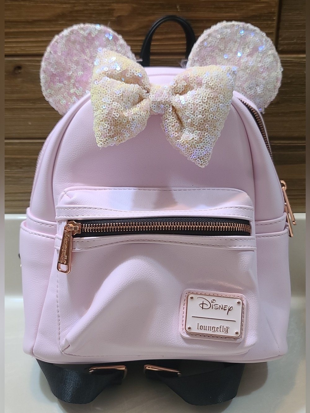 Disney Loungefly Minnie Mouse Pink Iridescent Sequin Mini Backpack.
